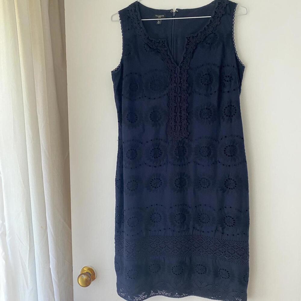 Sleeveless lace 100% cotton dark blue navy summer dress, size S dresses women's